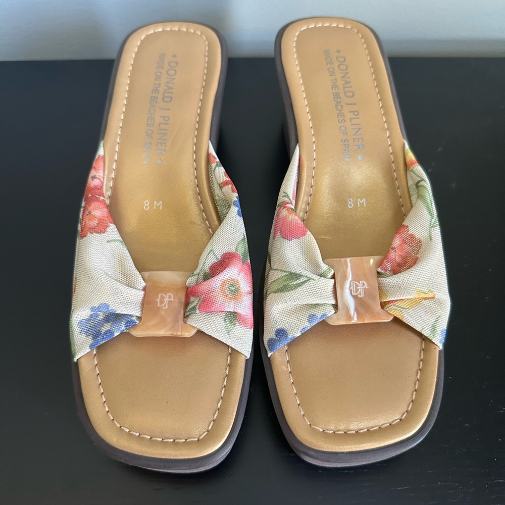 Brown Wedge Sandals with Muted Floral Strap